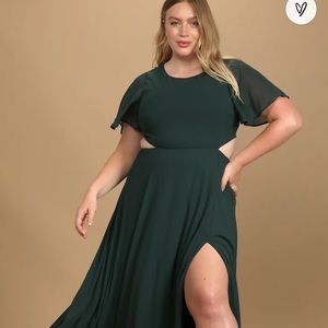 Plus Size Emerald Green Bridesmaid Dress with Side Cut Outs - size 3X